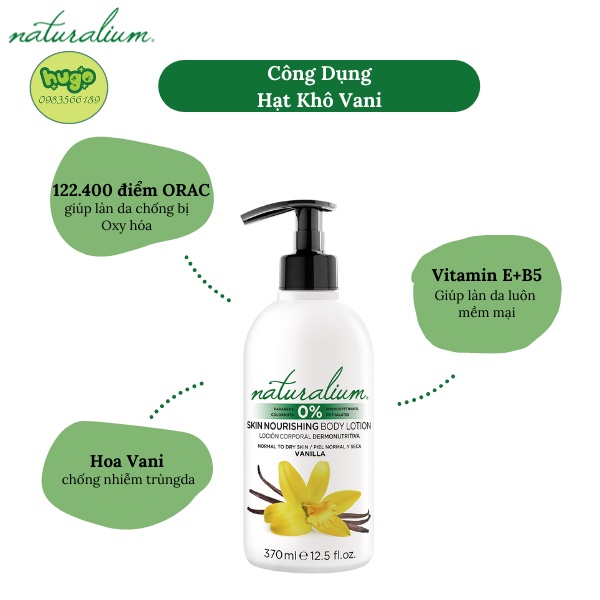 Sữa Dưỡng Thể Naturalium Body Lotion Hương Vani Thiên Nhiên Làm Sáng Da xuất xứ Tây Ban Nha 370ml Hugo Shop