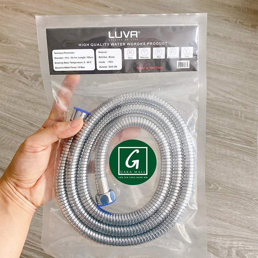 Dây Sen Tắm Inox 304 Luva, BH 1 Năm, Đổi Lỗi 30 Ngày, Dài 1.5m, Lõi Đồng, Chống Xoắn
