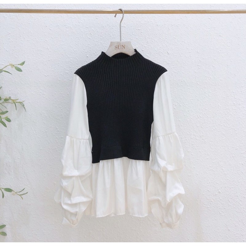 Áo Len Pha Tay Sơ Mi Sang chảnh🎀