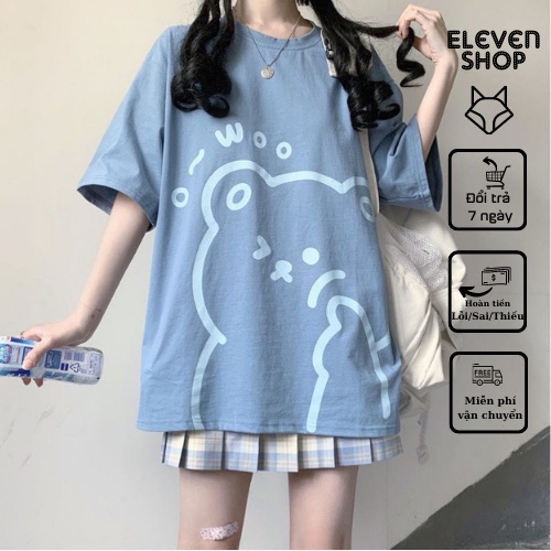 Áo thun tay lỡ Unisex in hình gấu form rộng cotton dày dặn co giãn 4 chiều