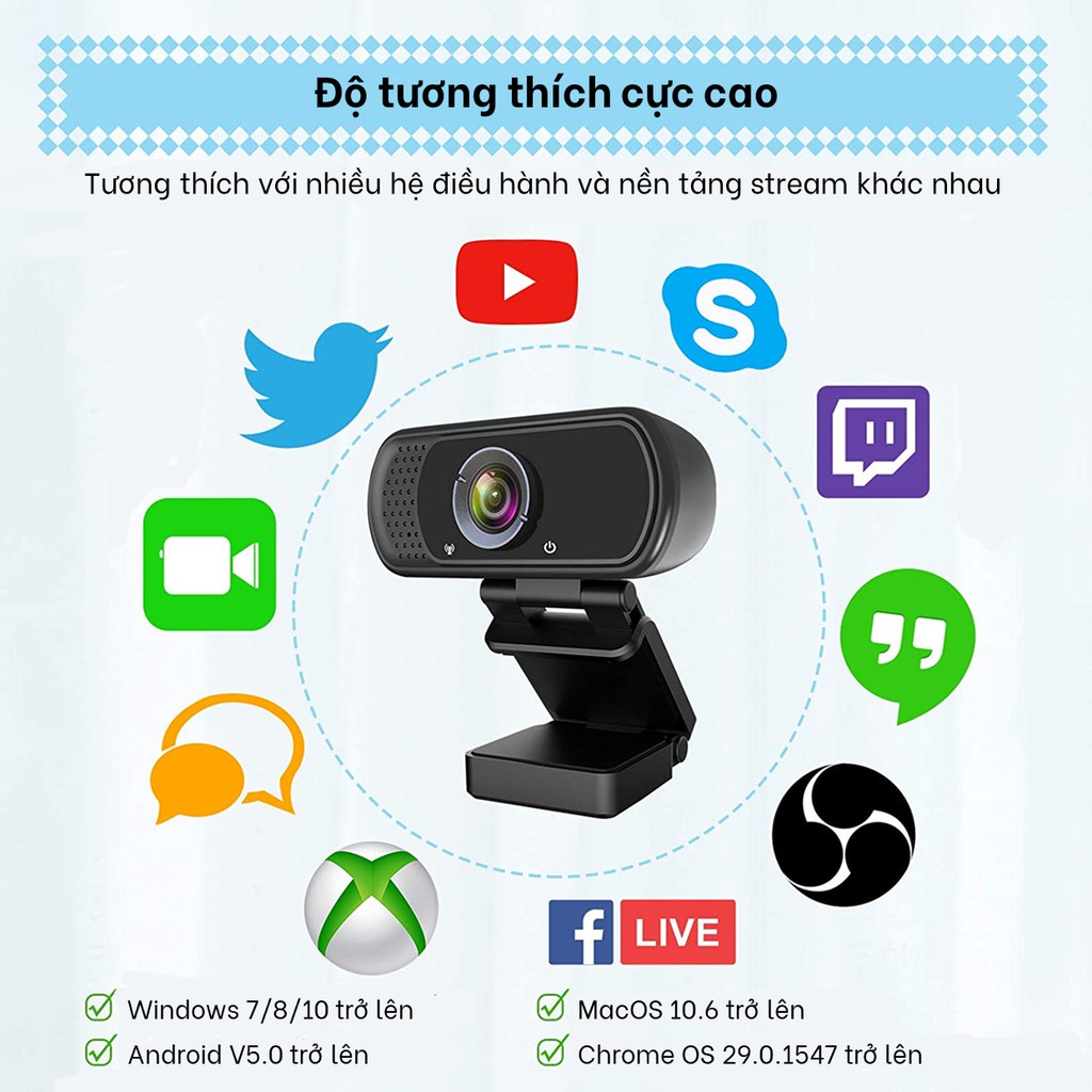 [Mã BMBAU50 giảm 7% đơn 99K] Webcam máy tính FullHD 1080p siêu nét tích hợp mic chống ồn bảo hành 12 tháng