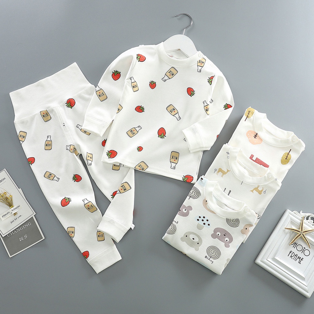 Bộ Đồ Ngủ Vải Cotton Lưng Cao Hở Bụng Thời Trang Xuân Thu Cho Bé