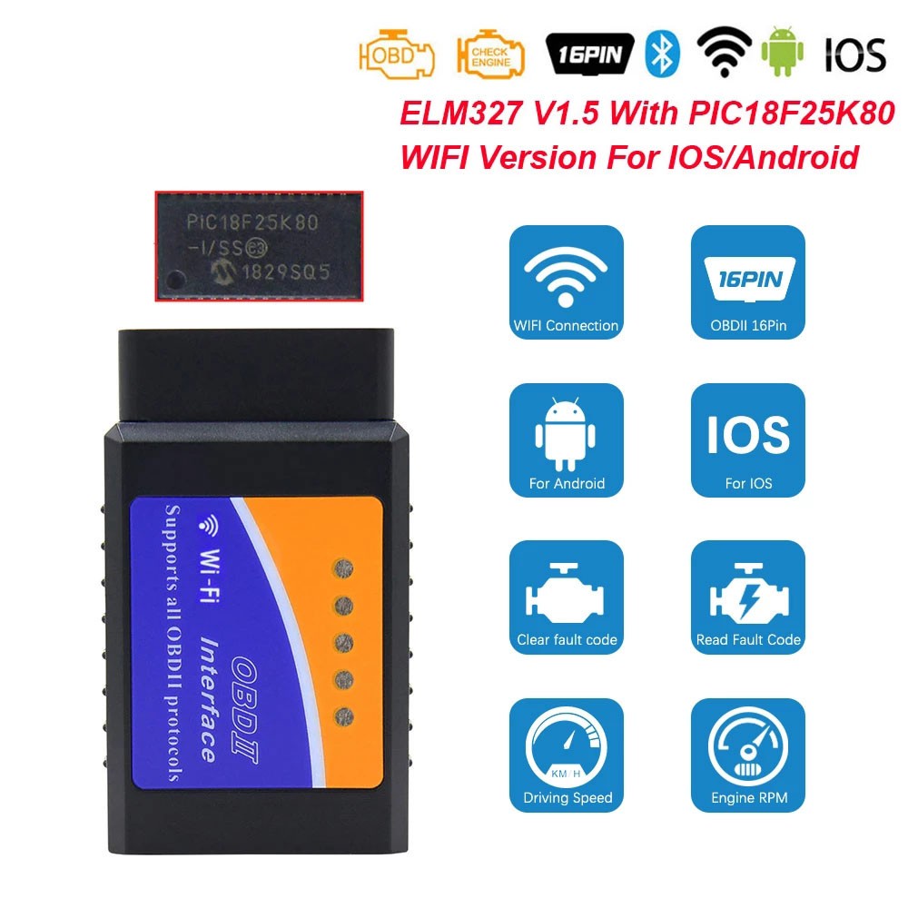 Obd2 elm 327 v1.5 wi-fi pic18f25k80 máy quét elm327 v1.5 wifi odb2 cho android / ios obd 2 obd2 công