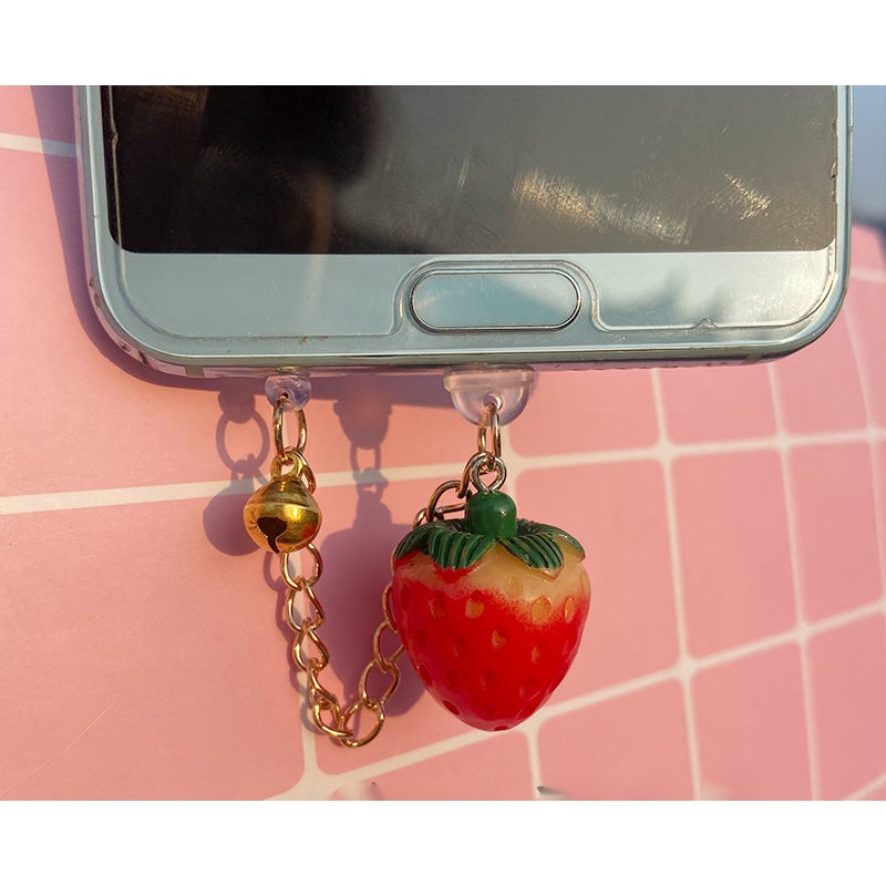 Nút Bịt Chống Bụi Chống Bụi Gắn Ổ Cắm Điện Thoại Di Động Hình Quả Dâu Tây / Cà Chua Phong Cách Nhật Bản