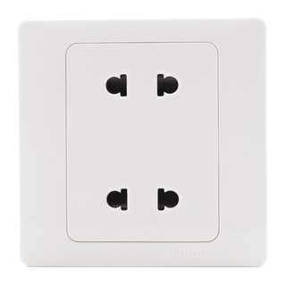 Ổ cắm đôi 2 chấu vuông dùng cho chấu tròn và dẹt màu trắng Simon 51072