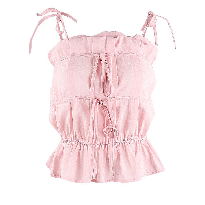 Áo Tank Top Trễ Vai Phối Bèo Nhún Nữ Tính