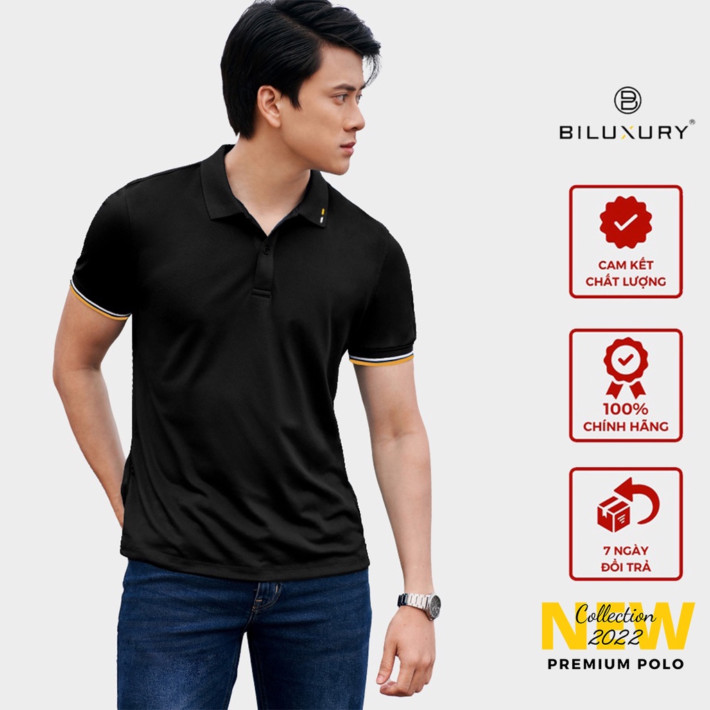 Áo thun polo nam cổ bẻ Biluxury vải dệt tinh tế phối viền màu 2 bên tay 5APCB008