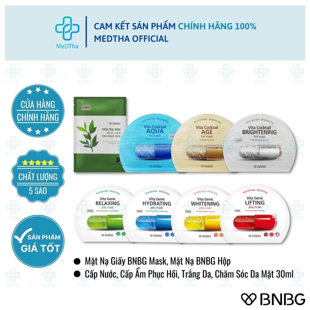 Mặt Nạ Giấy BNBG Mask, Mặt Nạ BNBG Hộp - Cấp Nước, Cấp Ẩm Phục Hồi, Trắng Da, Chăm Sóc Da Mặt 30ml [Chính Hãng]