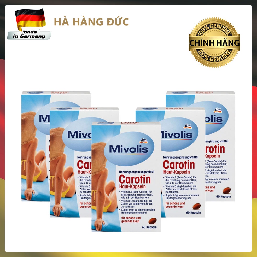 Viên uống chống nắng Carotin Mivolis 60 viên nhập Đức, giúp ngăn chặn các tác hại của tia UV từ bên trong