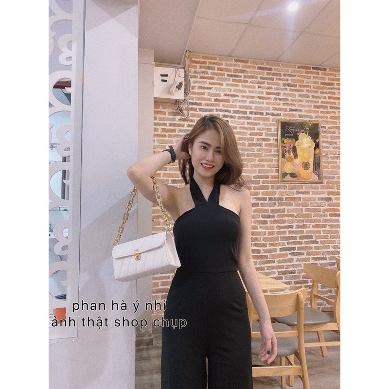 Bộ Jumpsuits cổ yếm ống suông