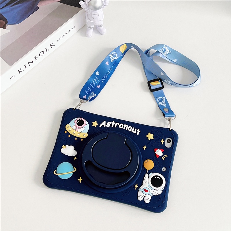Bao Da Máy Tính Bảng Samsung Galaxy Tab A8 10.5" 2021 SM-X200 SM-X205 360° Vỏ Bảo Vệ Hộp Sạc Tai Nghe Airpods Hình Phi Hành Gia Xinh Xắn Kèm Dây Đeo Vai Tiện Dụng