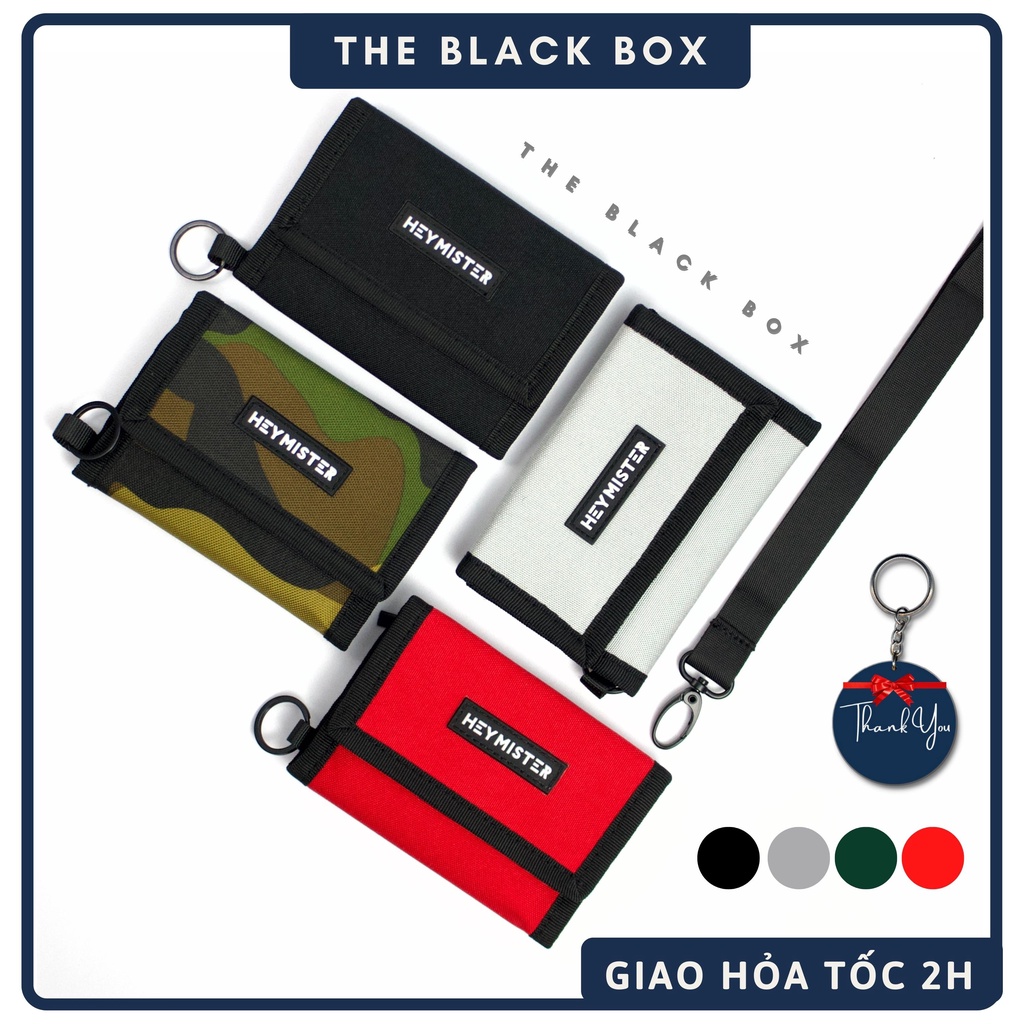 Ví Ngắn Unisex Nam Nữ Gập 3 Mini Có Dây Đeo Cổ, Bóp Phong Cách Trẻ Trung, Nhỏ Gọn Tiện Dụng GenZ - The Black Box