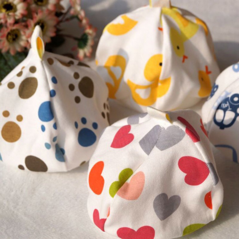 Mũ cotton pha mềm mại giữ ấm họa tiết hoạt hình dễ thương cho bé sơ sinh