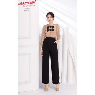 Aó kiểu nữ CRAZYTEEN tay bồng lưới bi sang trọng (LC0240)