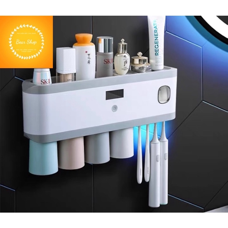 Kệ treo nhà tắm,tiệt trùng & khử khuẩn bàn chải bằng tia UV kèm cốc đánh răng,máy sạc điện cổng usb