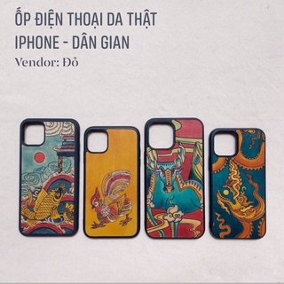 Ốp điện thoại da thật Iphone - Dân gian - ĐỎ