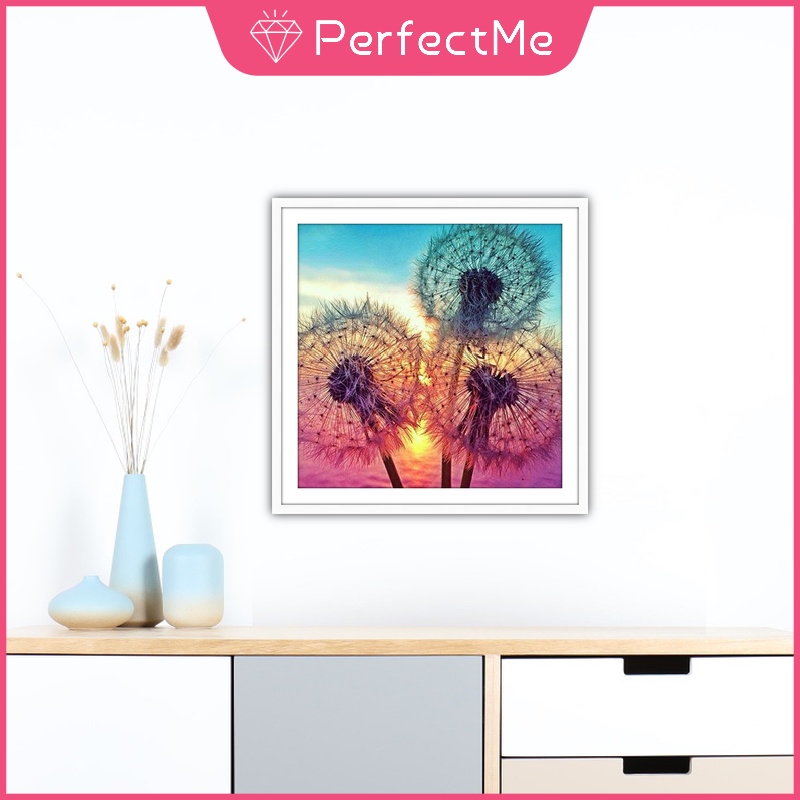 Bộ tranh đính đá 5D họa tiết hoàng hôn và hoa bồ công anh độc đáo DIY dùng trang trí nhà cửa