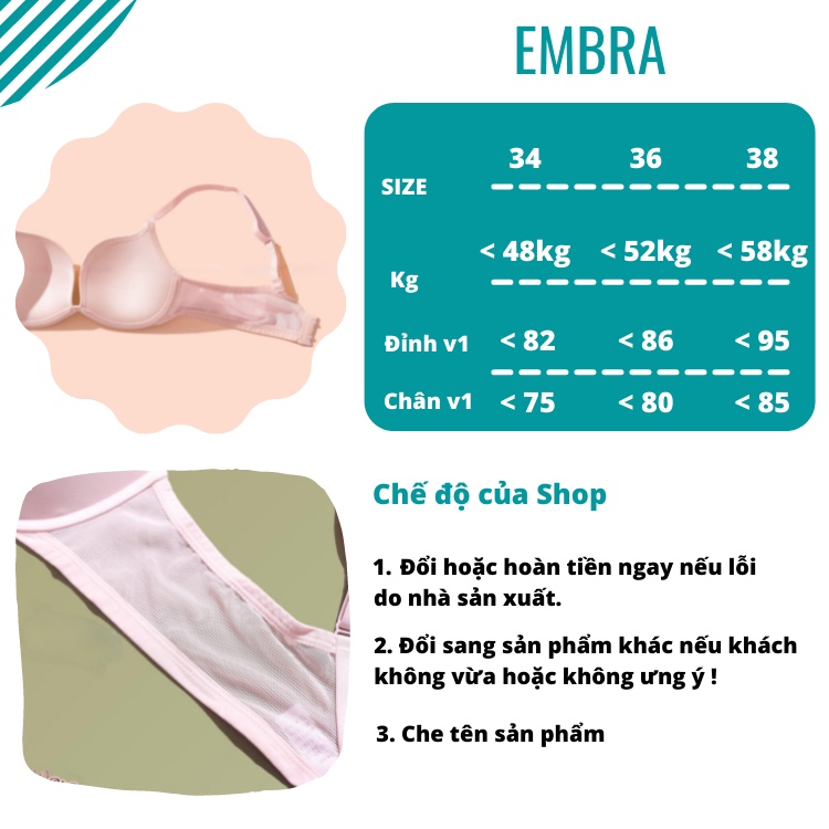 Áo lót nữ có gọng quả chéo lưng lỗ thông thoáng chống ngứa hoạ tiết trơn mã EBALCG14