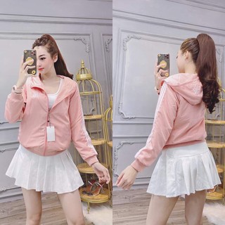 Áo khoác nữ Áo khoác nữ gió dù 2 lớp chống nắng phối viền sọc cổ cao ngộ nghĩnh-dễ thương