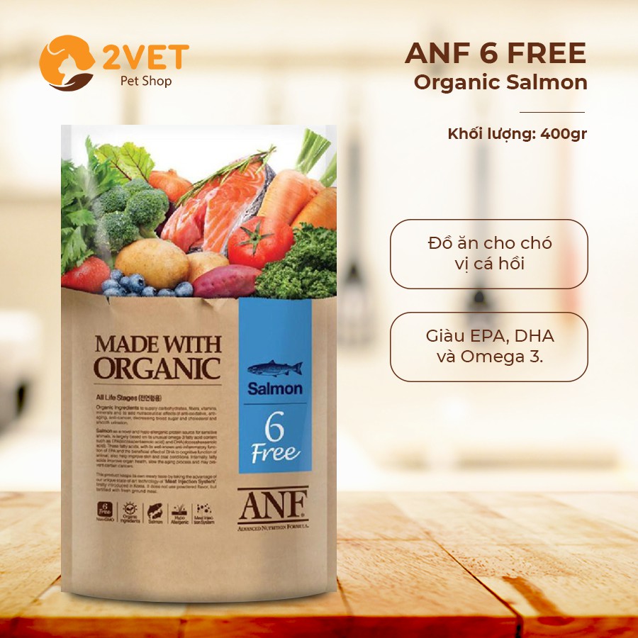 [Đồ Ăn Cho Chó] Thực Phẩm TY ANF 6 Free Organic Salmon 400g - Vị Cá Hồi - Thức Ăn Hạt Hữu Cơ Cho Chó