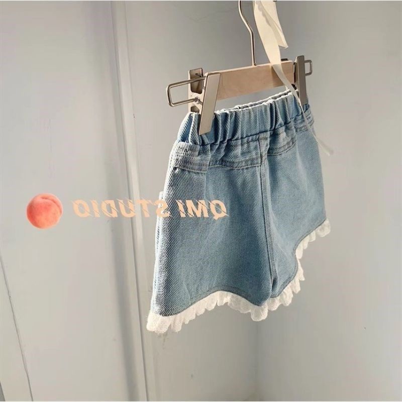 Quần Short Denim Ống Rộng Thoải Mái Thời Trang Mùa Hè Cho Bé Gái