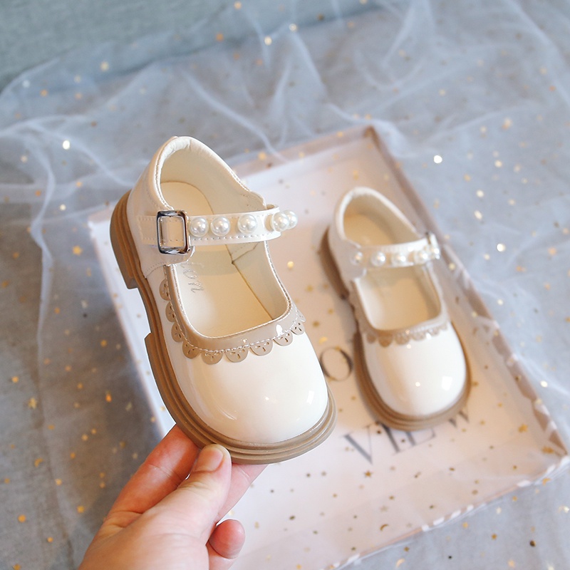 Giày búp bê cho bé Giày bé gái da đế mềm phối bèo nhún đính hạt giả ngọc phong cách vintage [GG13]