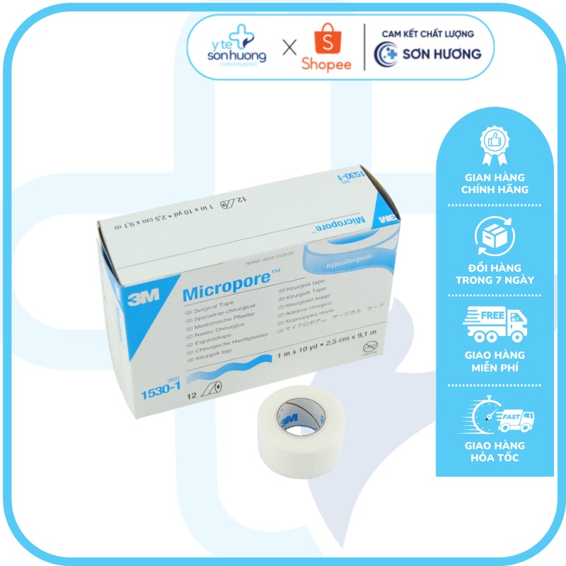 Băng keo giấy y tế Micropore 3M Surgical Tape 1530  không gây dị ứng, độ bám dính tốt