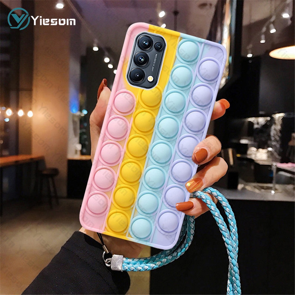 Ốp Điện Thoại Silicon Hình Cầu Vồng Kèm Dây Đeo Cho OPPO Reno 3 4 5 6 4F 5F F11 F9 Pro F7 F5 F3 A77 A79 A73