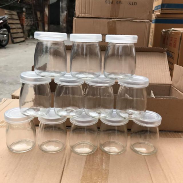 Hủ sữa chua thủy tinh 100ml 200ml kèm nắp nhựa