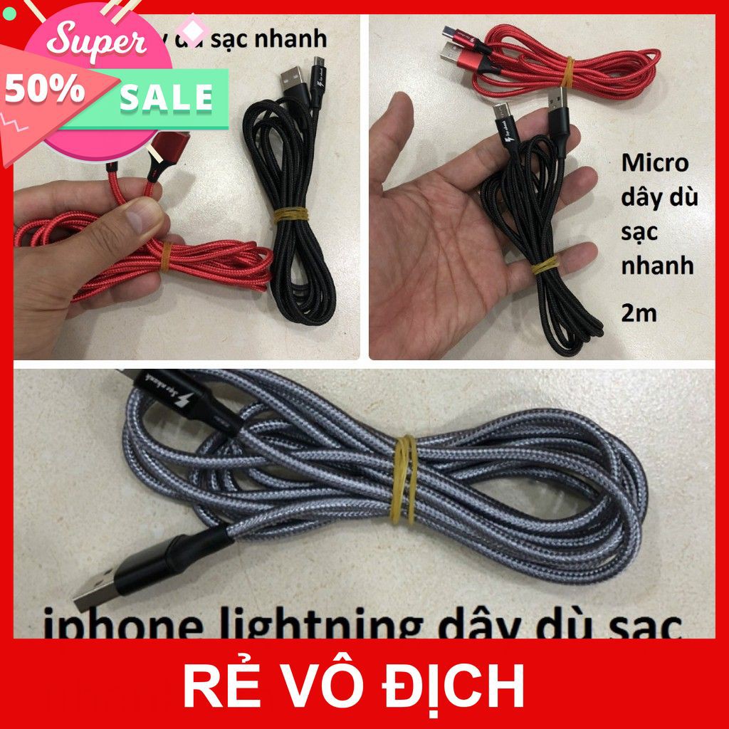 CÁP SẠC NHANH DÂY DÙ CHỐNG GÃY IPHONE, MICRO-USB DDÀI 1M, TYPE-C DÀI 3M [HCM]