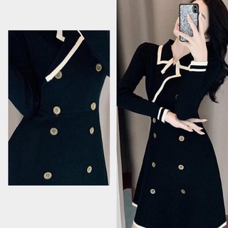 Đầm Cổ Bẻ Dài Tay - Váy Thiết Kế Ôm Eo Xinh Xắn Theo Phong Cách Retro