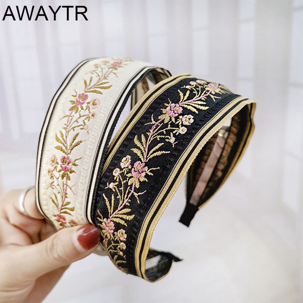 Băng đô cài tóc thêu hoa phong cách retro Âu Mỹ