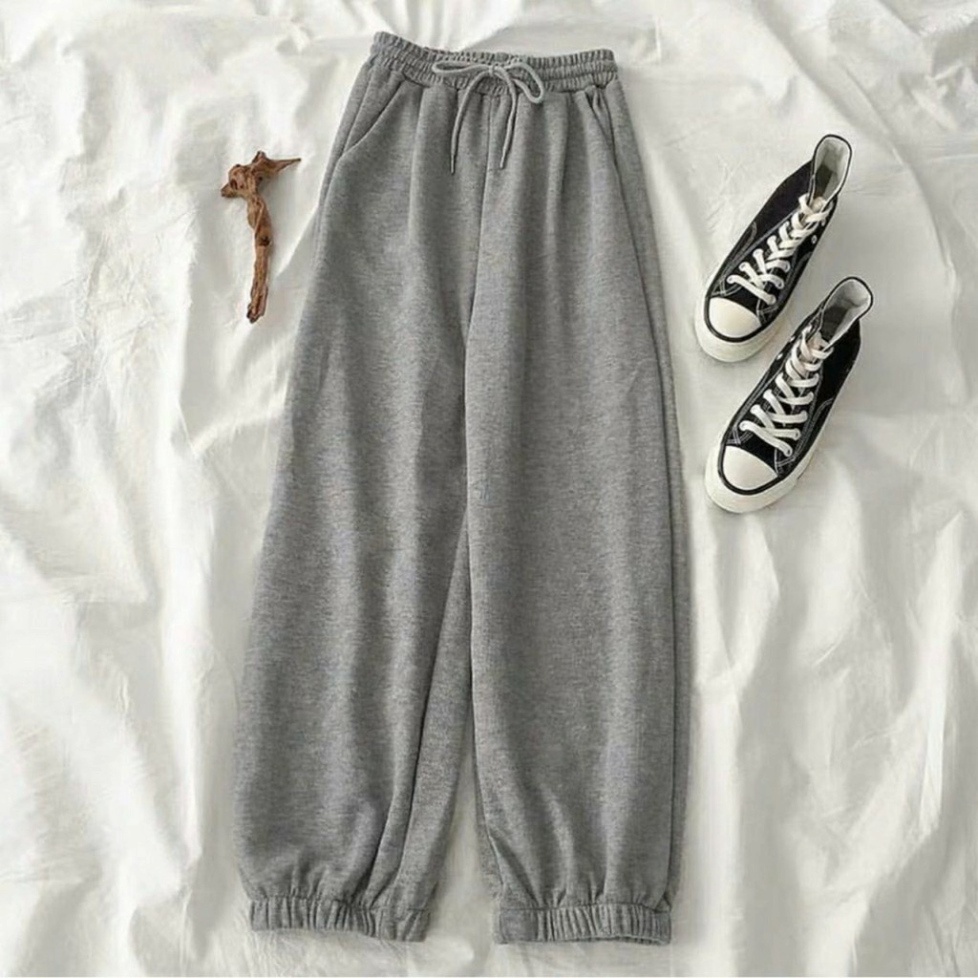 Quần Jogger trơn ống rộng vải thun da cá bo gấu mặc mùa thu đông | BigBuy360 - bigbuy360.vn