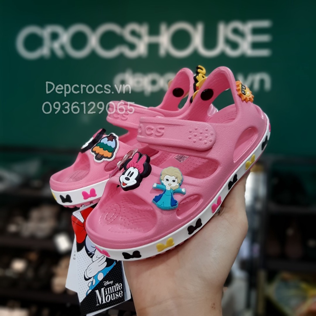 (Hàng cao cấp) Sandal crocs bé gái hình minnie chuột mickey, xăng đan cross trẻ em màu hồng trái tim - Crocshouse