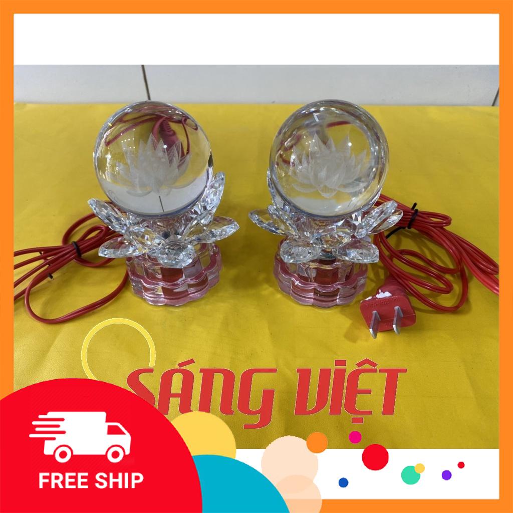 □✨✨ Cặp Đèn thờ quả cầu pha lê điện led hoa sen đổi màu cúng siêu đẹp ✨✨- Cao 10cm , 14cm tròn