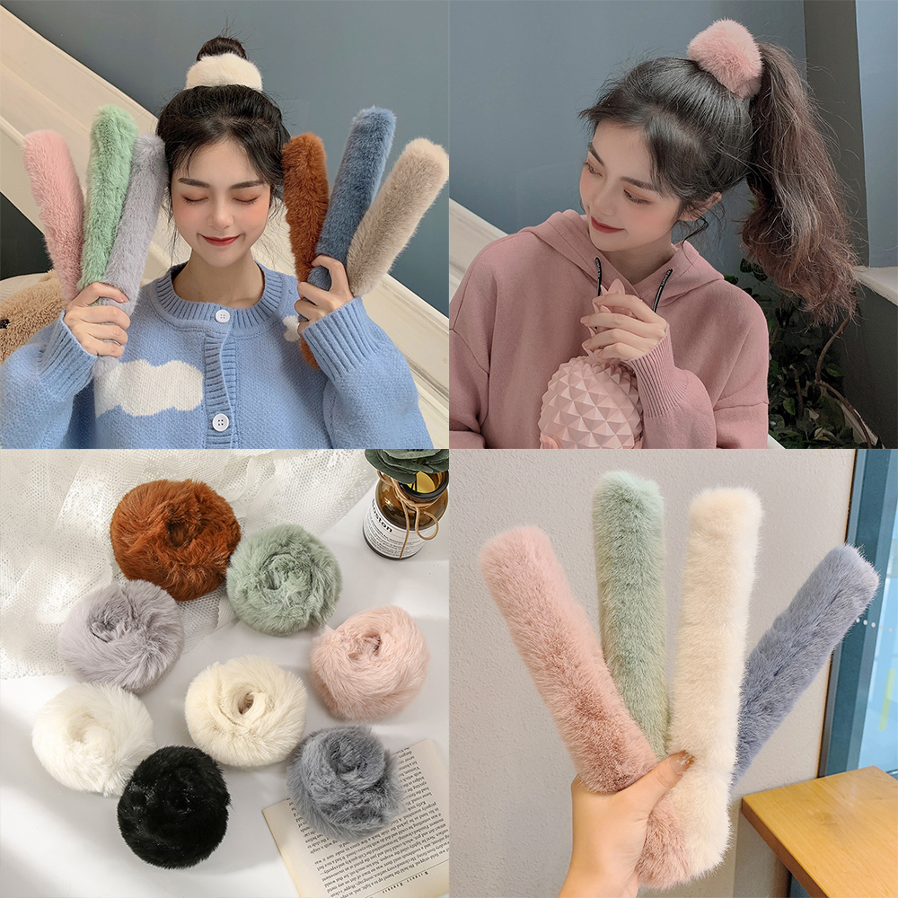 Korean Plush Candy Color Hair Tie Pop Circle Sweet Girl Easy Hairband for Women Fashion Accessories