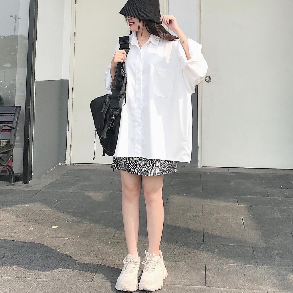 Áo sơ mi trắng tay phồng Style ULZZANG Hàn Quốc - Chất vải lụa Hàn - Mix đồ đi học, đi làm cực xinh