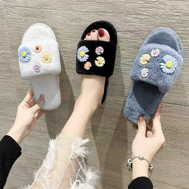 Dép bông hoa cúc đi trong nhà siêu cưng lông mềm dã man