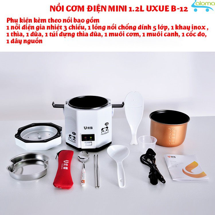Nồi cơm điện mini 1.2L UXUE B12 công nghệ nhiệt 3D nấu cơm hâm nóng nấu cháo cho 1-2 người