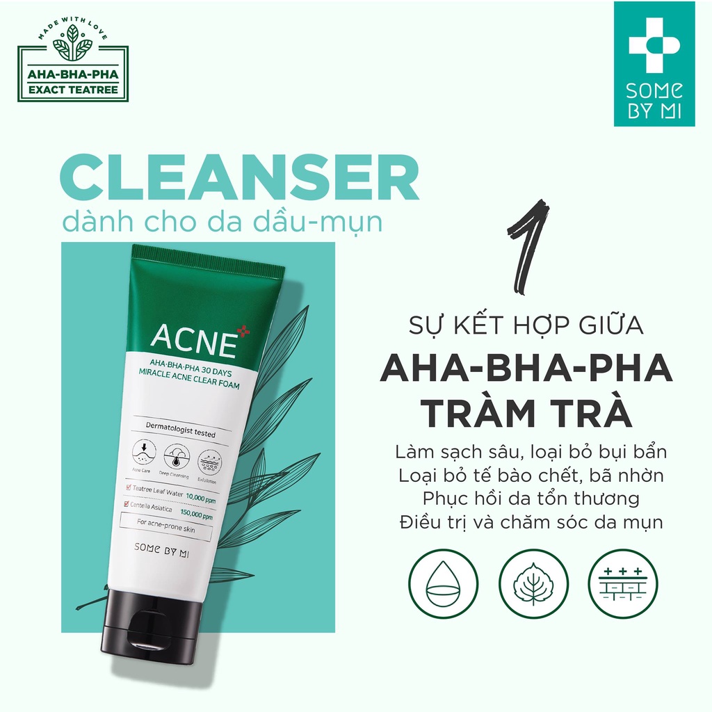 Bộ 3 Sản Phẩm Giảm Mụn, Phục Hồi Da Some By Mi AHA-BHA-PHA 30 Days Miracle (SRM 100ml, Toner 150ml, Serum 50ml)