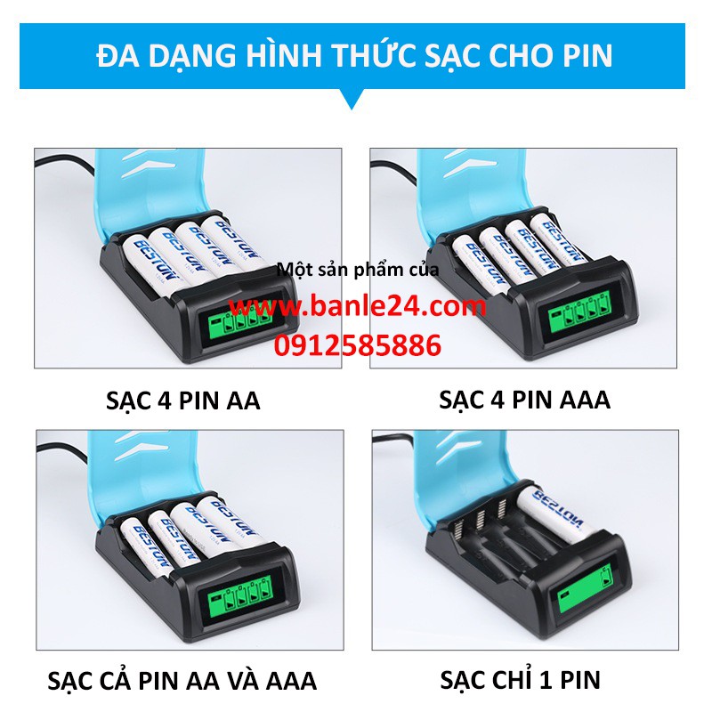 Combo 4 pin AA/AAA kèm sạc nhanh màn LCD BESTON