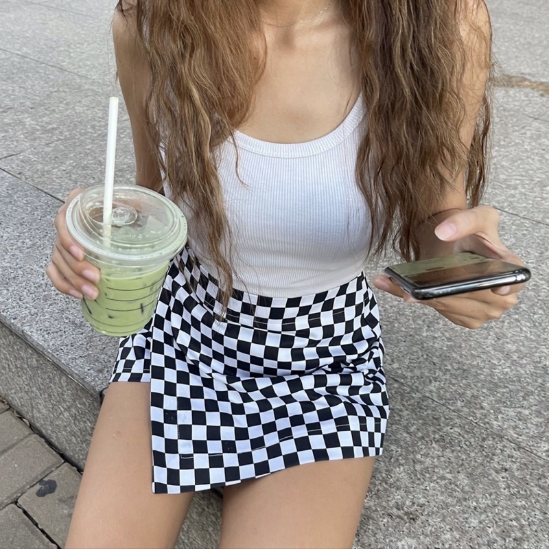 SP001083 Quần Váy Wrap Short Caro - Tiệm Mềm Croptop