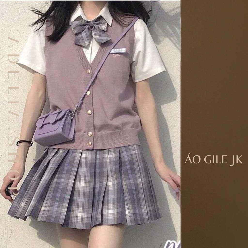 Áo Gile JK | Áo Gile Len Cổ V Khoác Ngoài Kiểu Dáng Học Sinh Phong Cách JK Nhật Bản, Trơn Basic Đơn Giản