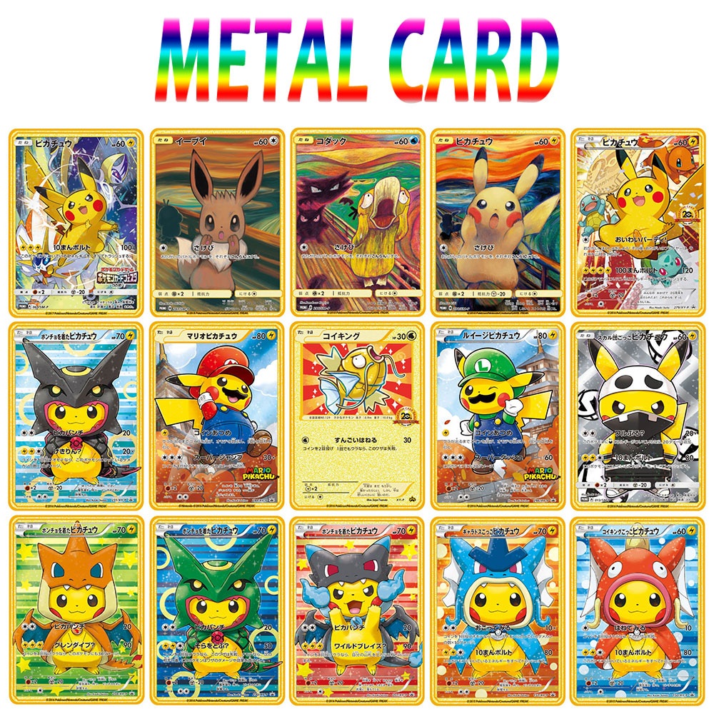 Pikachu Cosplay Pokemon Metal card Japanese version Charizard Golden Game Cards kids birthday gift