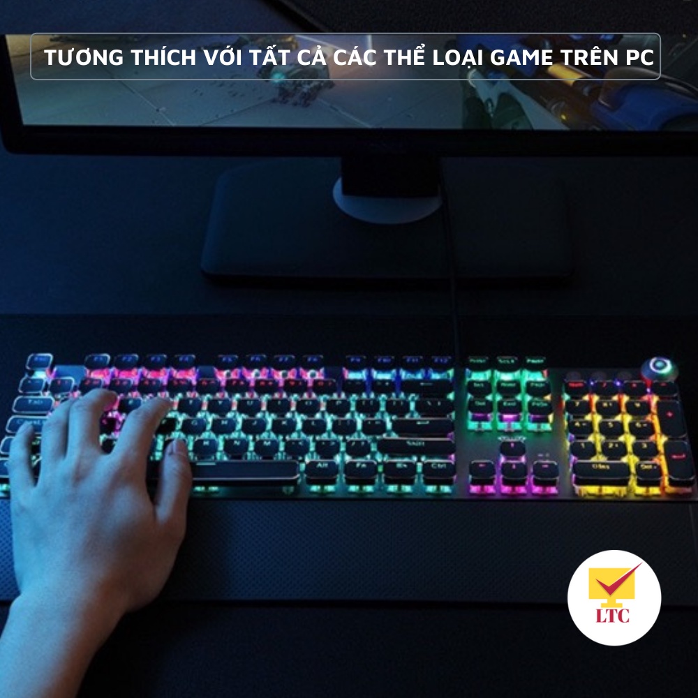 Bàn phím cơ gaming FZ508 FULL LED RGB với hơn 20 chế độ led, keyboard blue switch tặng kèm kê tay cho máy tính laptop pc