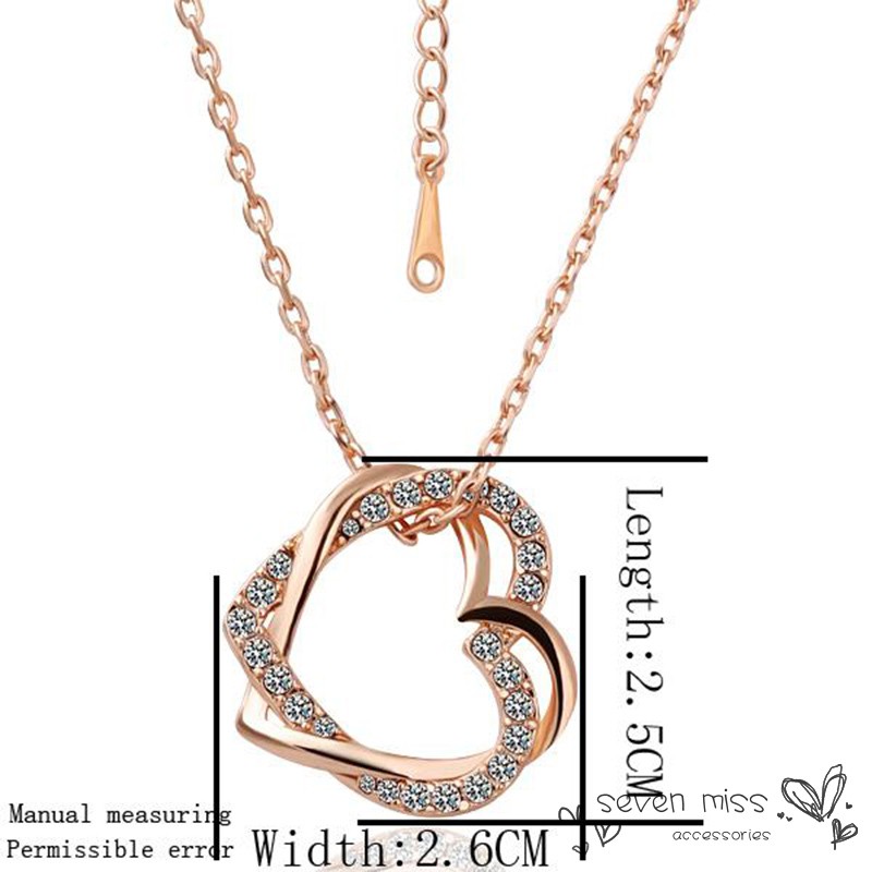 New Fashion Jewelry 18K Real Gold Plated Double Heart Zircon Necklace For Women Gift