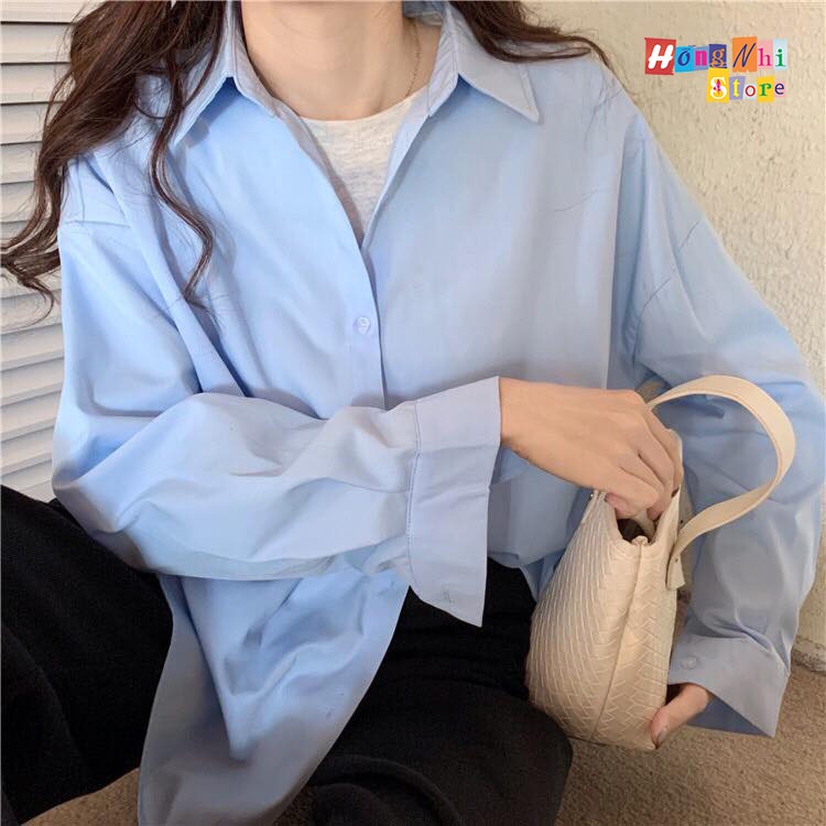 Sơ Mi Tay Dài Trơn Màu Xanh Dương Dáng Rộng Nam Nữ Ulzzang Unisex - MM
