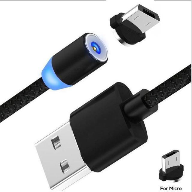 Dây Cáp Sạc Nhanh 2A Android- Cáp Sạc Nam Châm 3 Đầu Iphone | micro USB | Type C Xoay 360 Độ Dây Dù Có LED Cao Cấp | BigBuy360 - bigbuy360.vn