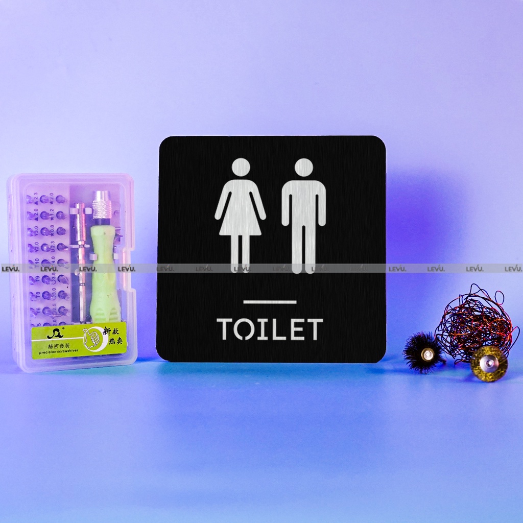 Bảng nhà vệ sinh Toilet icon nam nữ nhôm Aluminium đen phay xước chống nước LVS-ALD05