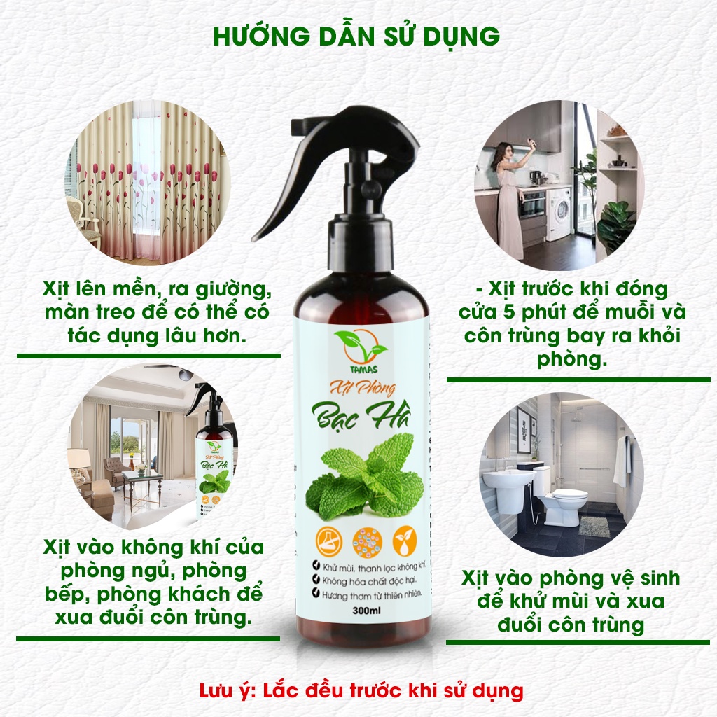 Xịt thơm phòng hương Bạc Hà chai 300ml-100ml- Kháng khuẩn - Khử mùi hôi - Đuổi chuột và côn trùng.